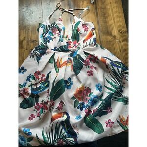 ASOS Tropical Toucan Print Mini Dress Pink Floral Halter Fit Flare Size US 10
